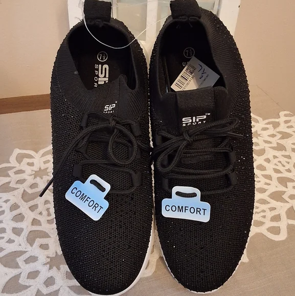 Sport, NWT, 7.5, Woman's Black Embellished Tennis Shoes - Picture 1 of 9